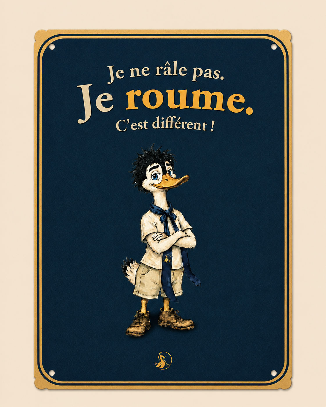 Plaque métallique : Je roume !